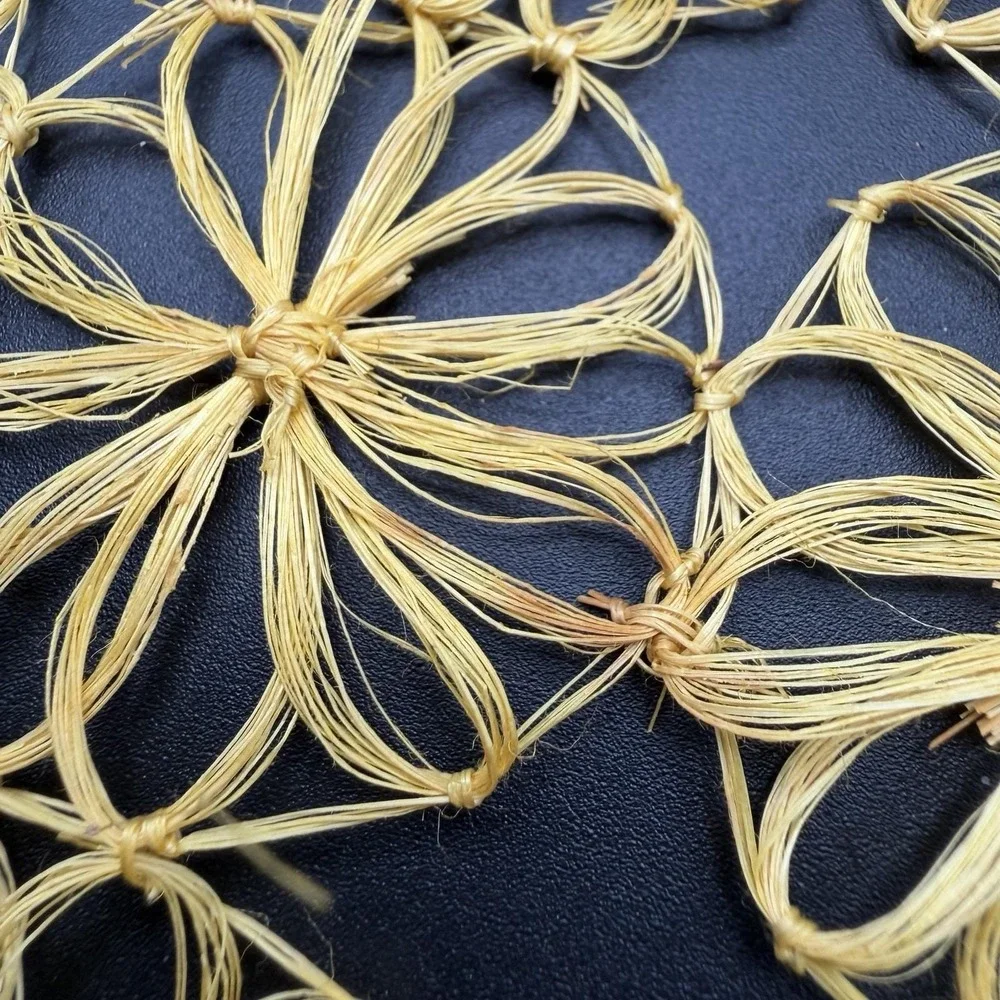 Vintage Raffia Flower Placemats Set 5 Natural Fiber Floral Tropical Boho 12x18